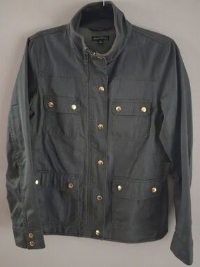 J. Crew Factory Olive Utility Jacket with Gold-Tone Buttons
